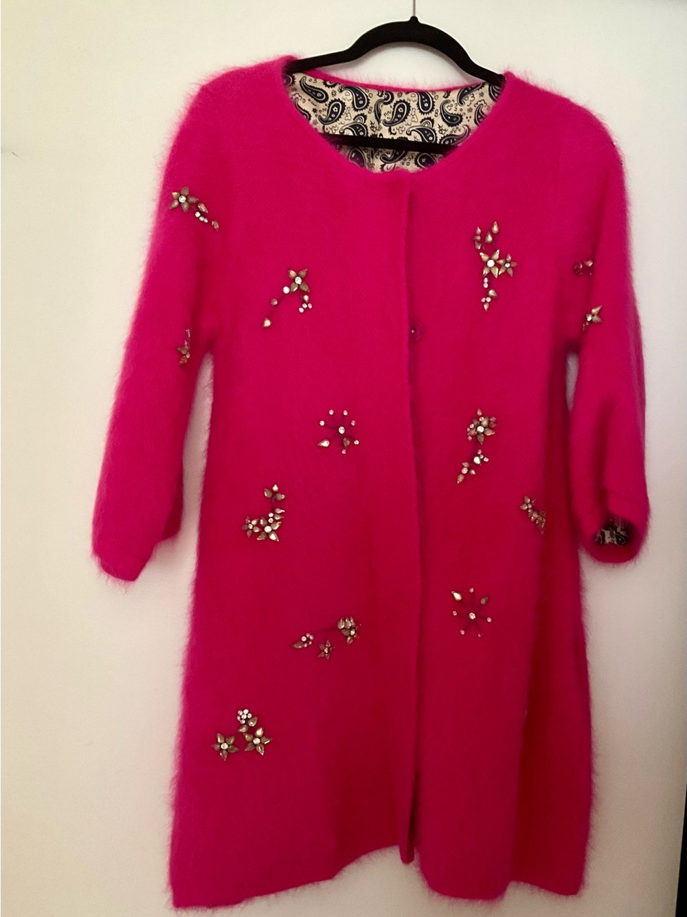 Women’s Hot Pink Embellished Fuzzy Coat - Brand Unspecified